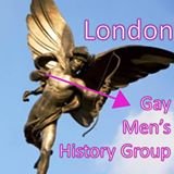 Eros shooting pink triangle arrow with the name of the group