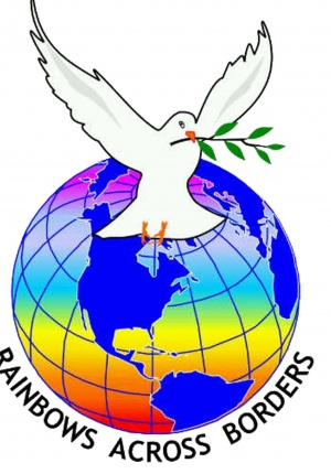 Rainbows Across Borders with dove and rainbow-coloured globe