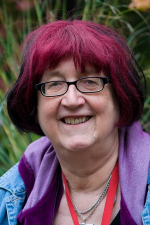 Closeup with purple hair