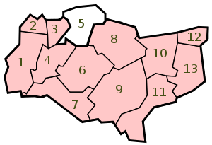 Map fo kent with districts numbered
